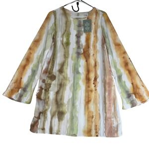 New‎ H&M M Medium Tunic Dress Watercolor Print Long Sleeve Recycled Polyester